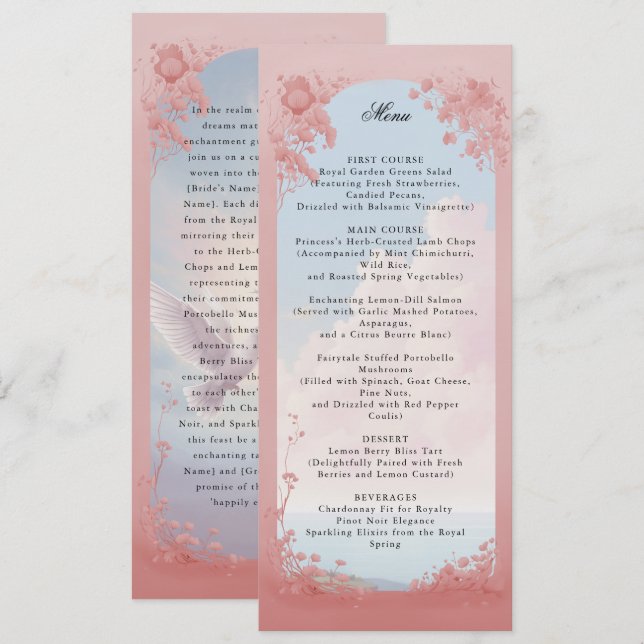 Invitación Menú boda de cuento de hadas (Anverso / Reverso)