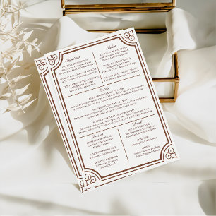Invitación Menú Boda de guiones clásicos de color marrón y cr