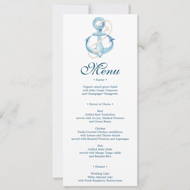 Invitación Menú Boda de la Marina Náutica o ducha de novia (Anverso)