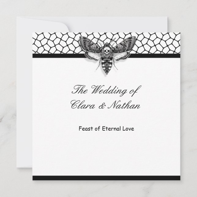Invitación Menú Boda de la polilla de cráneo gótica - Fiesta  (Anverso)