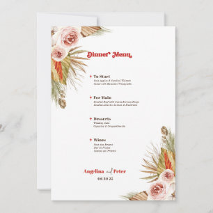 Invitación Menú Boda de las flores del desierto de Safari Boh