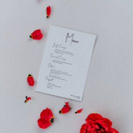Invitación Menú Boda de línea gris simple guión negro