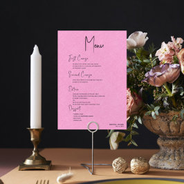 Invitación Menú Boda de línea rosada simple manuscrita negra