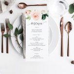 Invitación Menú Boda de los floros ruidosos o menú de ducha d<br><div class="desc">Muestra tu delicioso menú en estas preciosas cartas - ¡el tamaño perfecto para colocar en cada plato! Este diseño cuenta con un precioso tipo de letra de guión y un hermoso ramo de flores rubíes. ¡Edite fácilmente los alimentos!</div>