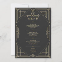 Menú boda de marco dorado de época en gris oscuro