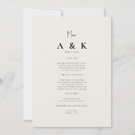 Invitación Menú Boda de monograma moderno beige