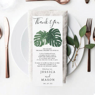 Invitación Menú Boda de Monstera Tropical y Gracias