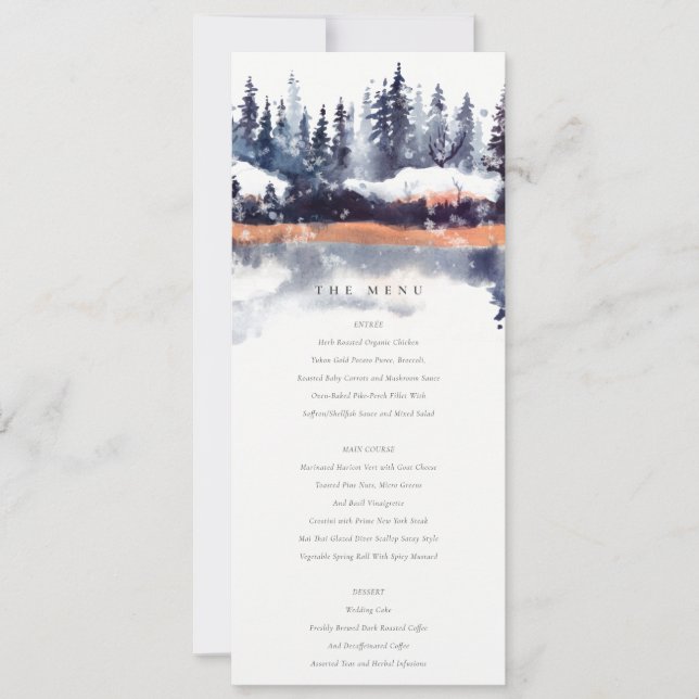 Invitación Menú Boda de Nieve en la Selva de Pino de Invierno (Anverso)