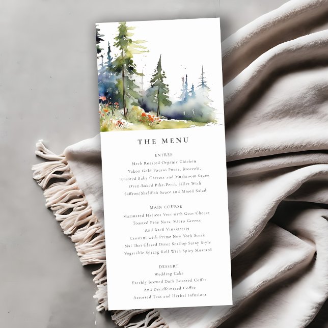 Invitación Menú Boda de paisajes del bosque de pino acuarela (Subido por el creador)