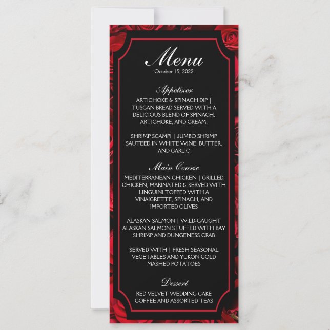 Invitación Menú Boda de Rosa gótico (Anverso)