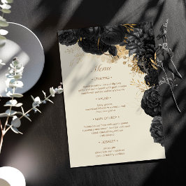 Invitación Menú Boda de Rosas de color dorado negro