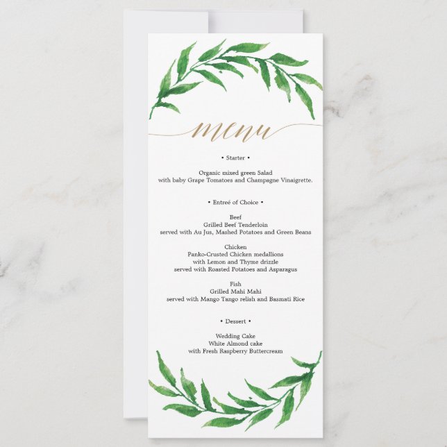 Invitación Menú Boda de verde o menú Ducha nupcial (Anverso)