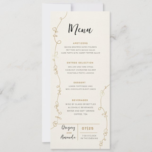Invitación Menú Boda del marco con manchas de oro pintadas a  (Anverso)