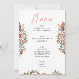 Invitación Menú Boda del menú Floral de Acción de Gracias