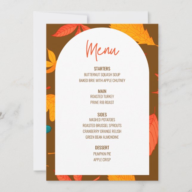 Invitación Menú Boda del menú Floral de Acción de Gracias (Anverso)