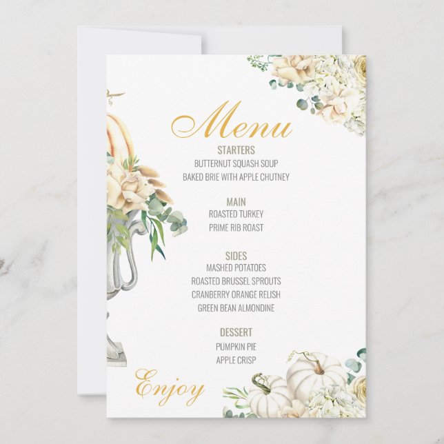 Invitación Menú Boda del menú Floral de Acción de Gracias (Anverso)