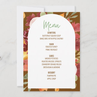 Invitación Menú Boda del menú Floral de Acción de Gracias