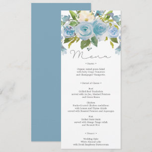 Invitación Menú Boda Dusty Blue Floral o Menú de ducha