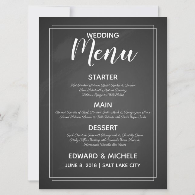 Invitación Menú boda Estilo calligrafía moderna (Anverso)