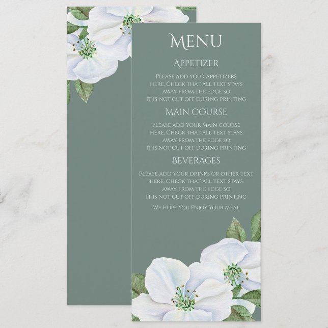 Invitación Menú Boda Flor de Manzano Blanca (Anverso / Reverso)