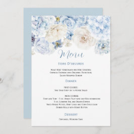 Invitación Menú Boda floral azul pálido y blanco