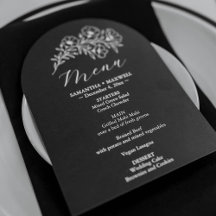 Menú Boda floral en blanco y negro