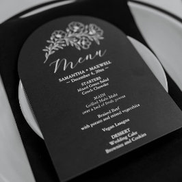 Invitación Menú Boda floral en blanco y negro