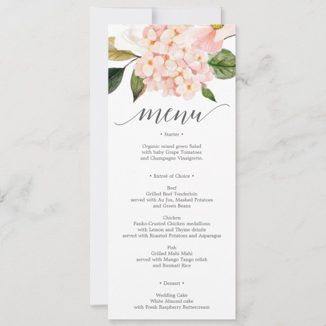 Invitación Menú Boda Hidrangea de Rubor o Ducha Bridal (Anverso)