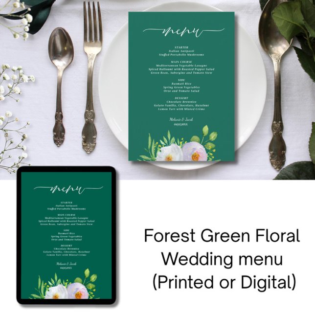 Invitación Menú Boda Imprimible de Flora Verde Forestal (Subido por el creador)