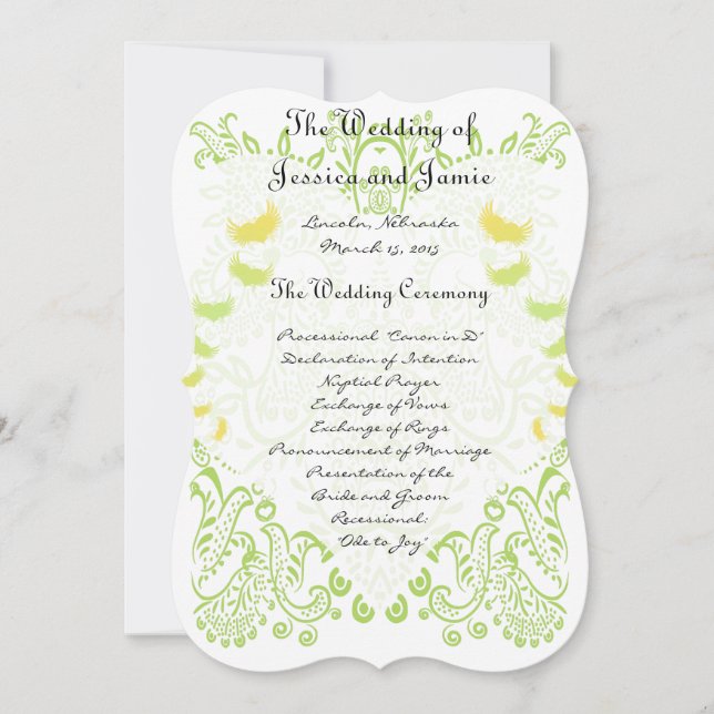 Invitación Menú Boda Lime Green Whimisical Bird (Anverso)