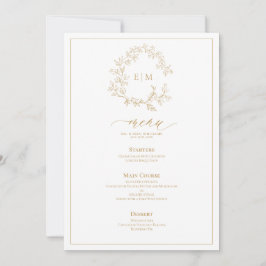 Invitación Menú Boda monograma Escudo de Leafy dorado