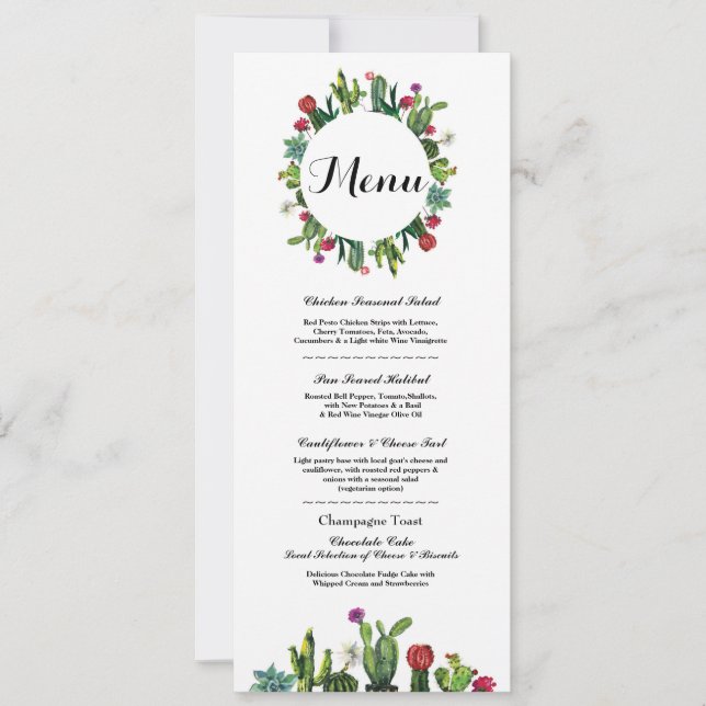 Invitación Menú Boda Recepción Cactus Fiesta Menús Mexicanos (Anverso)