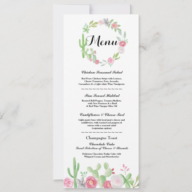 Invitación Menú Boda Recepción Cactus Fiesta Menús Mexicanos (Anverso)