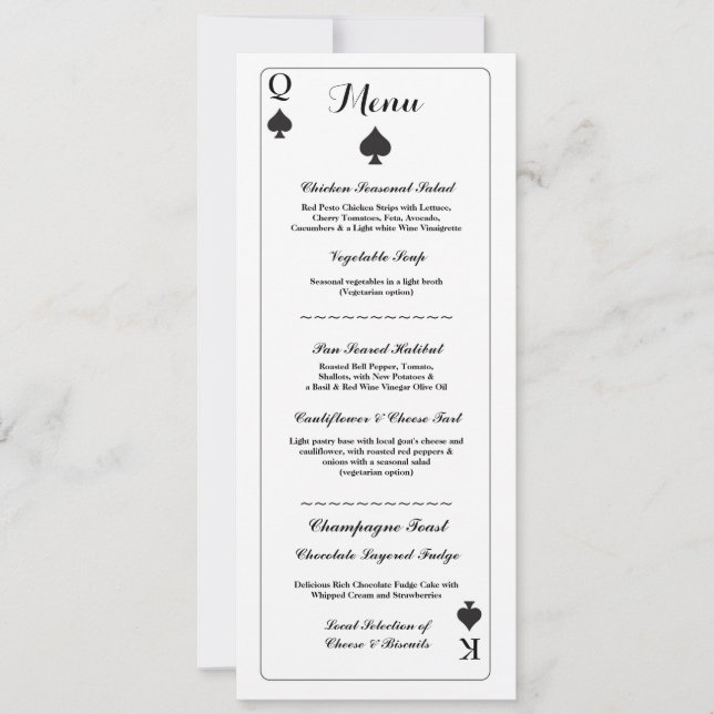 Invitación Menú Boda Recepción Jugando Cartas As de Espadas (Anverso)