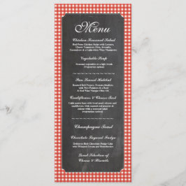 Invitación Menú Boda Recepción Rustic Chalk Red Check