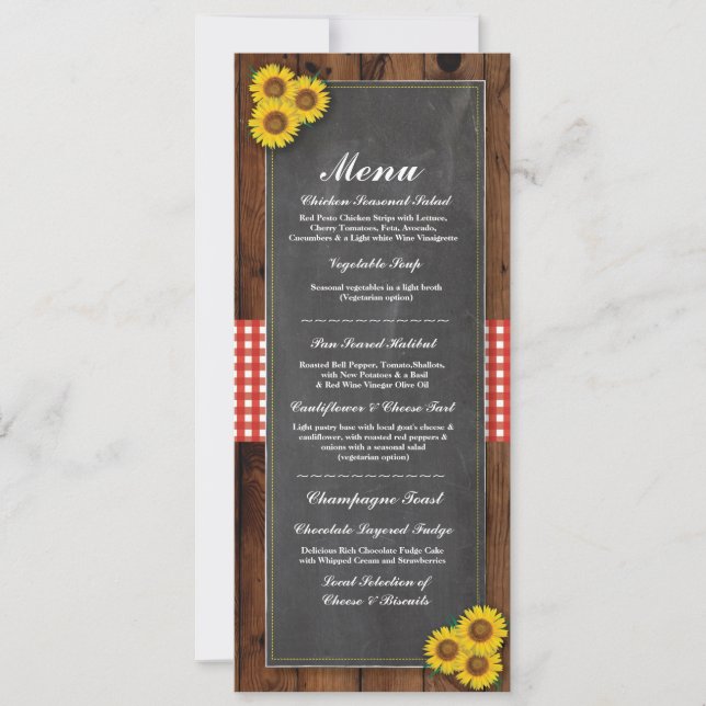 Invitación Menú Boda Recepción Rústico Tiza Roja Madera Cuadr (Anverso)