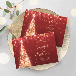 Invitación Menú Boda Rojo Oro de árbol de navidad festivo