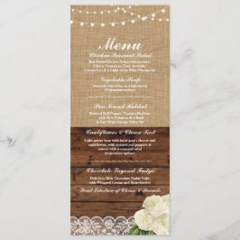 Invitación Menú Boda Rosa de recepción Burlap Wood Lace