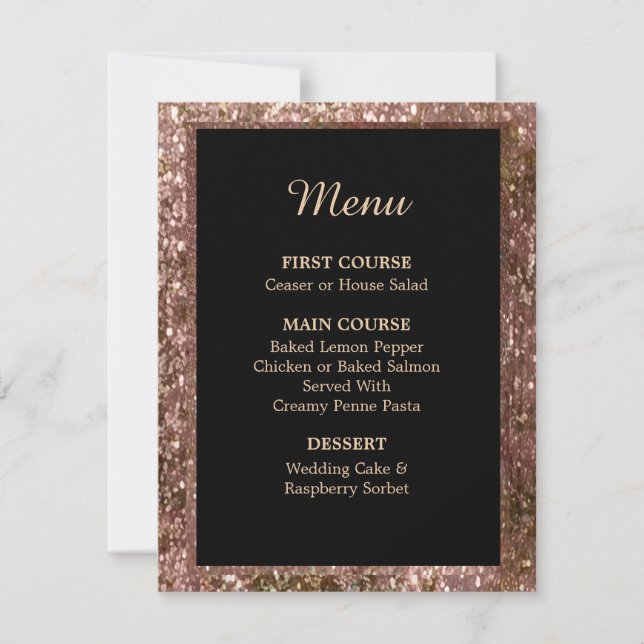 Invitación Menú Boda Rosa Purpurina dorado (Anverso)