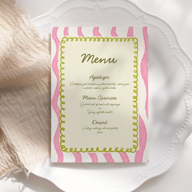 Invitación Menú Boda rosa y verde moderno y caprichoso (Subido por el creador)
