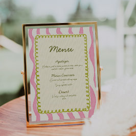 Invitación Menú Boda rosa y verde moderno y caprichoso