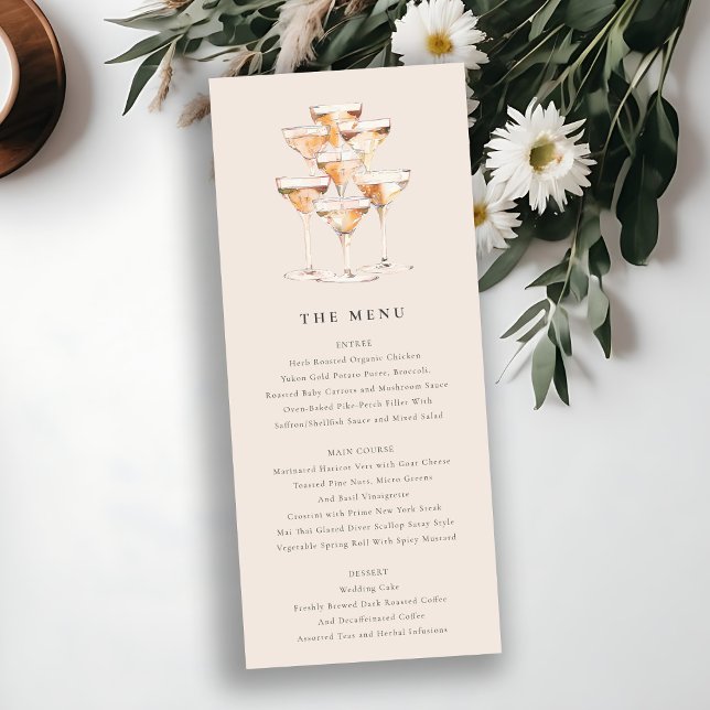 Invitación Menú Boda Rubor Floral Champagne Wine Glasses (Subido por el creador)