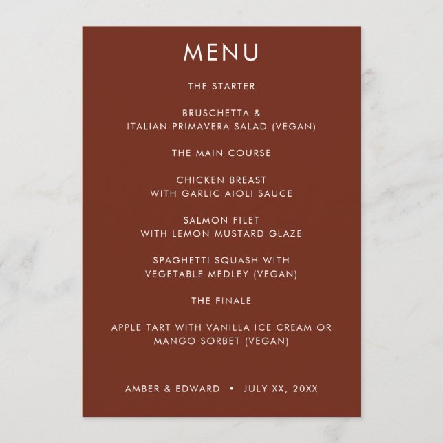 Invitación Menú Boda simple y moderno (Anverso)