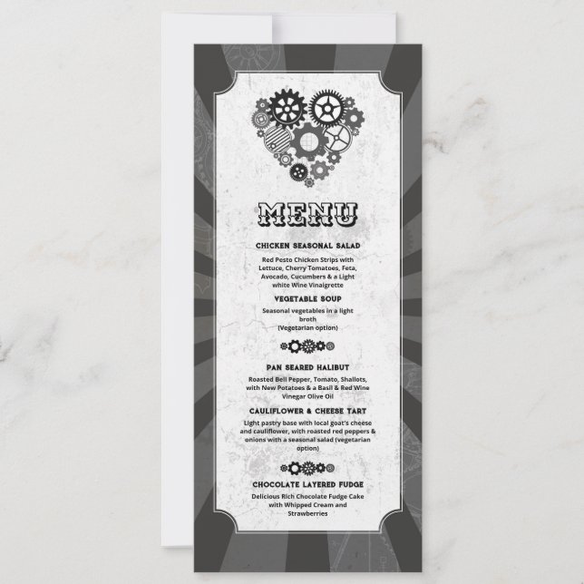 Invitación Menú Boda Steampunk Boda Corazones Engranajes (Anverso)
