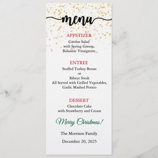 Invitación Menu Card, Christmas Menu, Dinner, Lunch (Anverso)