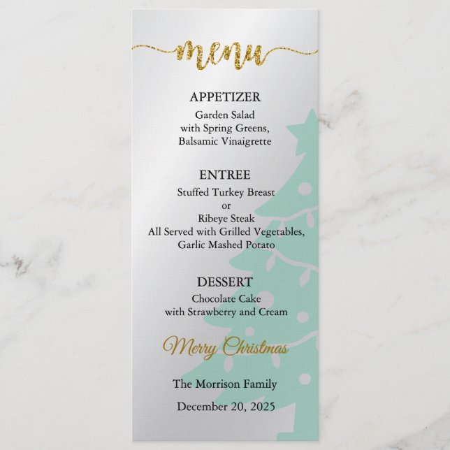 Invitación Menu Card, Christmas Menu, Dinner, Lunch (Anverso)