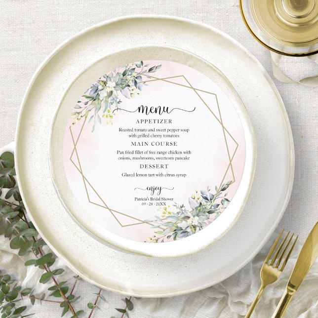 Invitación Menú Circular para Desayuno Nupcial con Toques Ros (Subido por el creador)