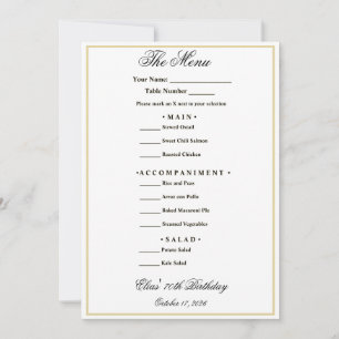 Invitación MENÚ Cumpleaños Elegante 70 (cualquier edad) Foto