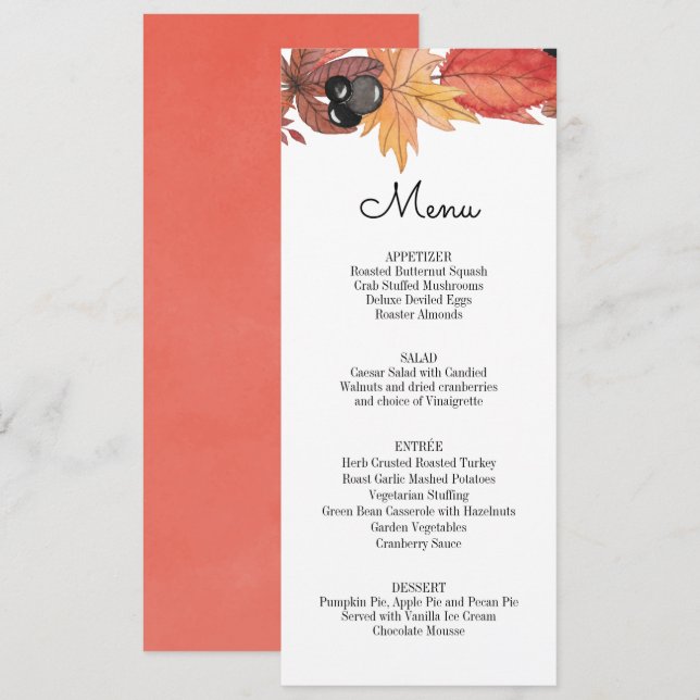 Invitación Menú de Acción de Gracias de Autumans Leaves (Anverso / Reverso)