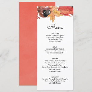 Invitación Menú de Acción de Gracias de Hojas de Otoño